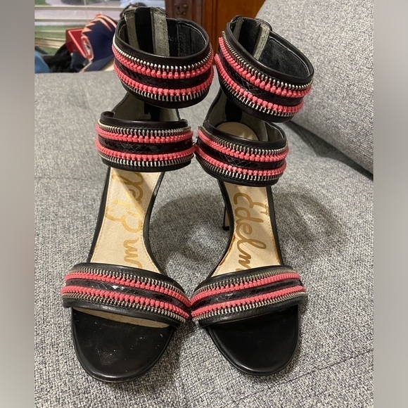 Sam Edelman’Alton’ high heels- needle heels, leather , sz 8M black/ salmon/ pink - Picture 10 of 11